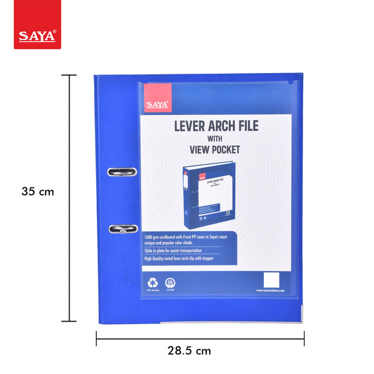 Saya View Lever Arch File – FS Size, PP + Cardboard, Front View Pocket, Spine Label (SY-901V)