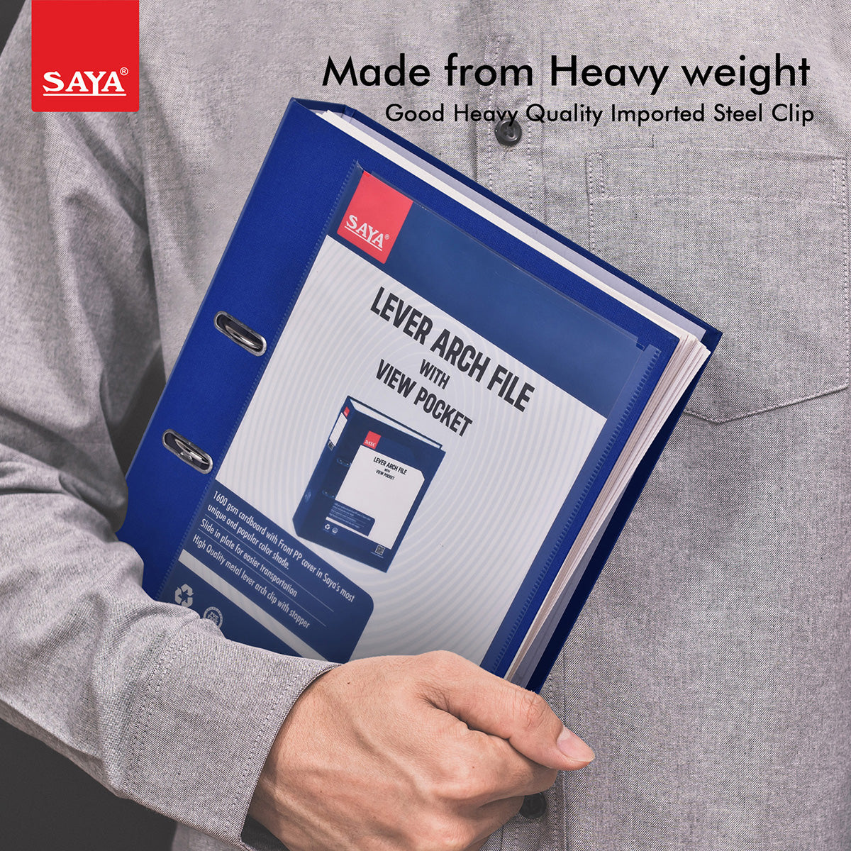 Saya View Lever Arch File – FS Size, PP + Cardboard, Front View Pocket, Spine Label (SY-901V)