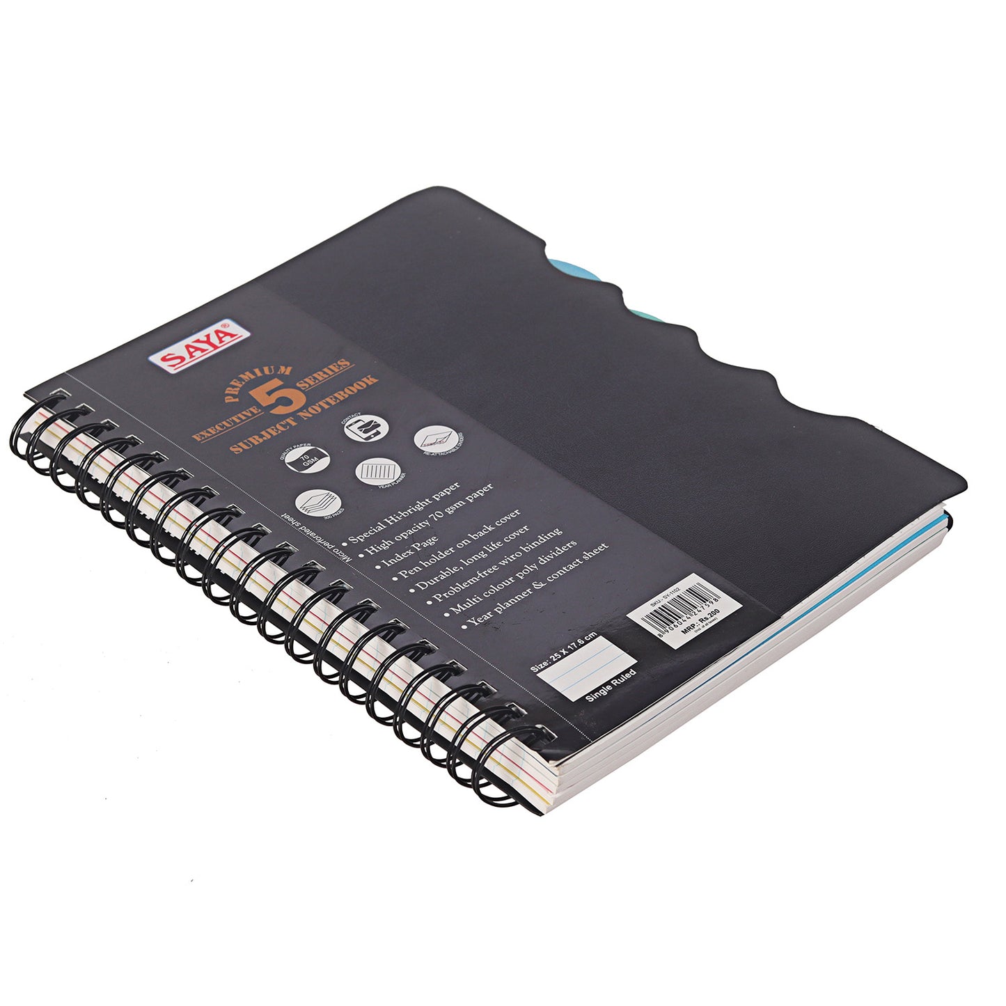 Saya 5-Subject B5 Premium Notebook, Single Ruled, Perforated Pages, 70 GSM Paper (SY-1102)