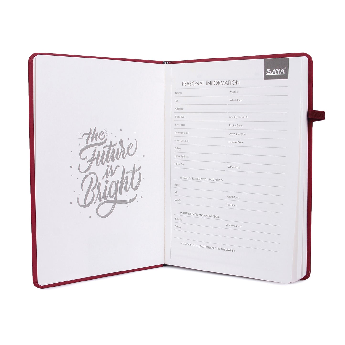 Saya Soft Touch A5 Notebook , Flexible PU Cover, 192 Pages (80 GSM), with Pen Holder Loop (8SY-1403)