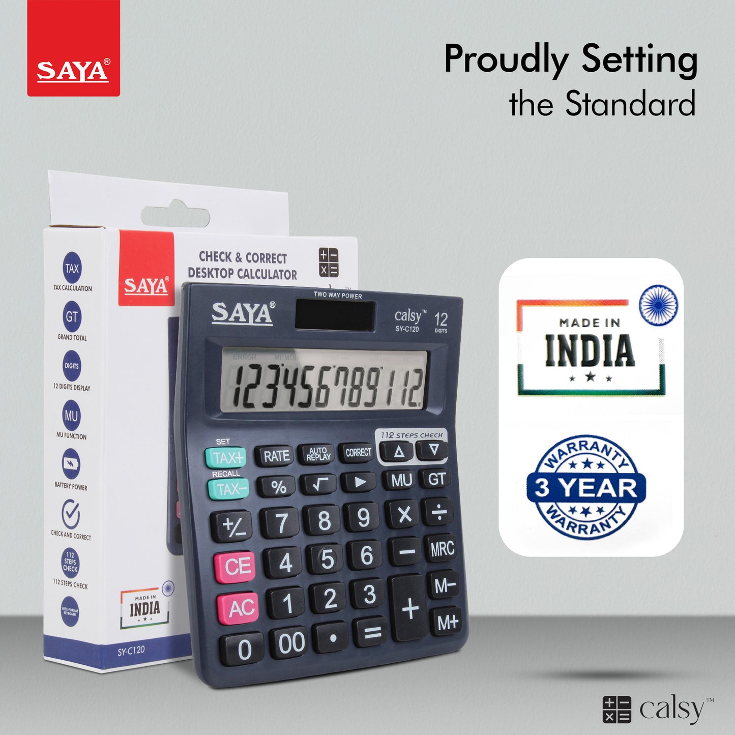 Saya Check & Correct Classic Desktop Calculator – Accurate, Reliable, and Easy to Use! (SY-C120)
