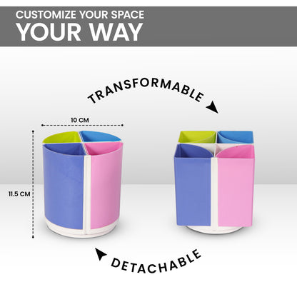 Saya Magic Pen Stand – 4-Compartment Rotatable, Detachable & Transformable Desk Organizer ( SY-PS04)